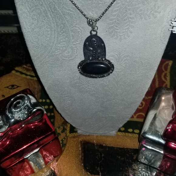 Black Stone Cactus Necklace - Picture 2 of 2